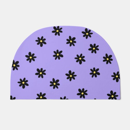 Preppy Purple Black Floral Simple Flower Pattern Doormat