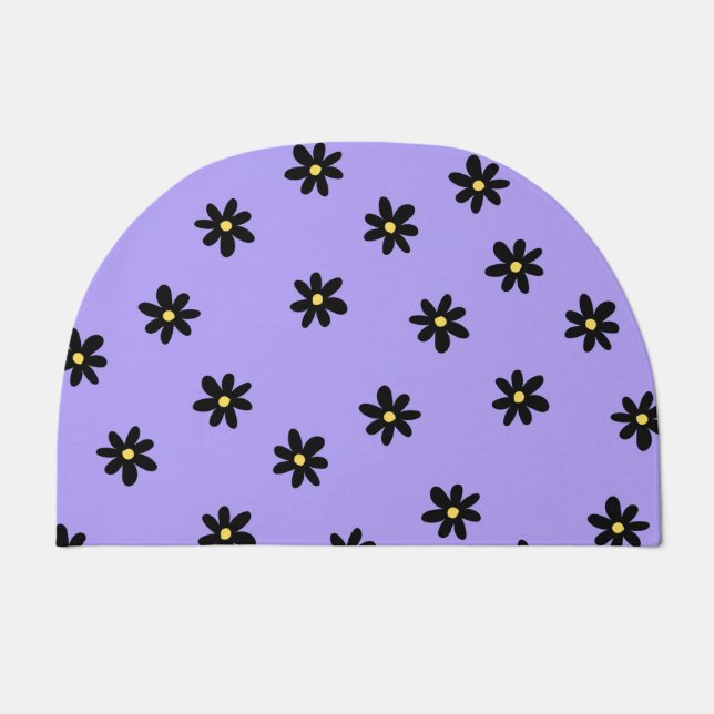 Preppy Purple Black Floral Simple Flower Pattern Doormat (Front)