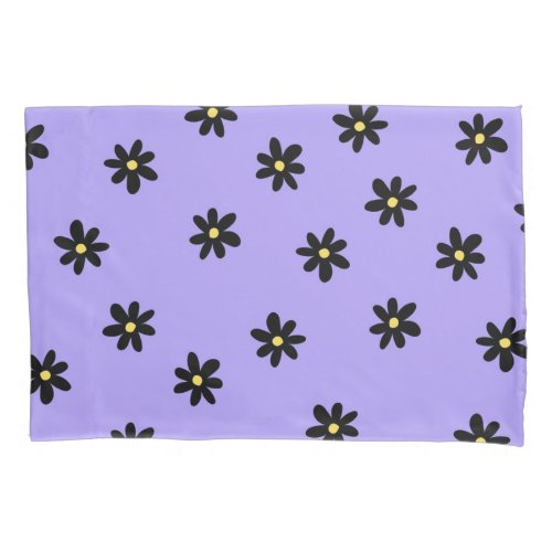 Preppy Purple Black Floral Simple Flower Pattern Pillow Case