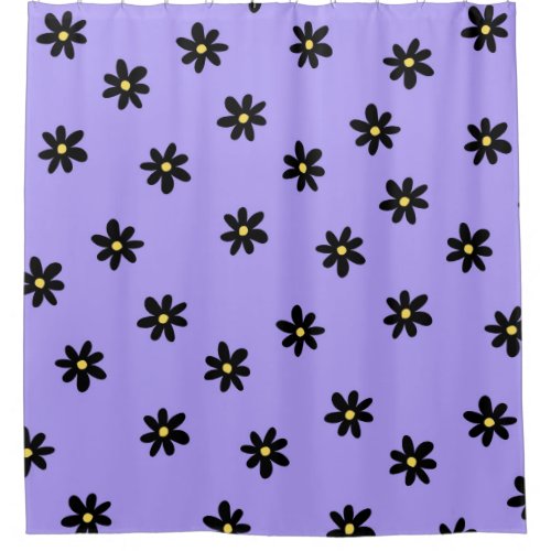 Preppy Purple Black Floral Simple Flower Pattern Shower Curtain