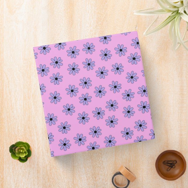 Preppy Purple Blue Hippie Flower Pattern 3 Ring Binder (In Situ)