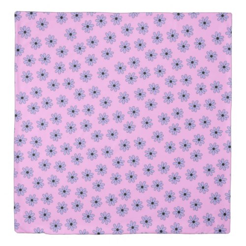 Preppy Purple Blue Hippie Flower Pattern Duvet Cover