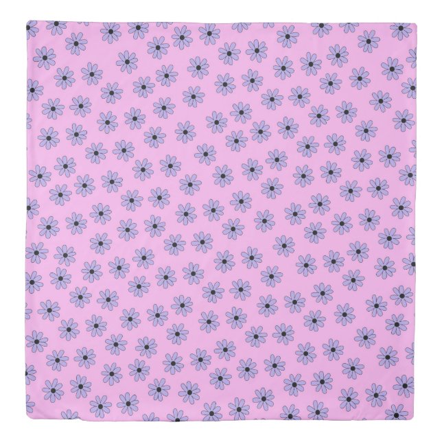 Preppy Purple Blue Hippie Flower Pattern Duvet Cover (Front)