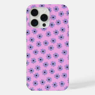 Preppy Purple Blue Hippie Flower Pattern iPhone 15 Pro Max Case