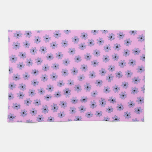 Preppy Purple Blue Hippie Flower Pattern Kitchen Towel