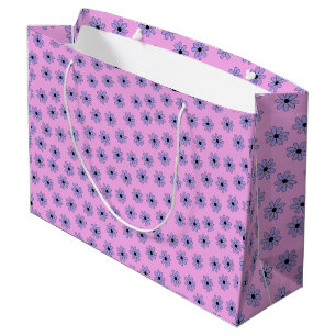 Preppy Purple Blue Hippie Flower Pattern Large Gift Bag