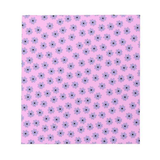 Preppy Purple Blue Hippie Flower Pattern Notepad (Front)