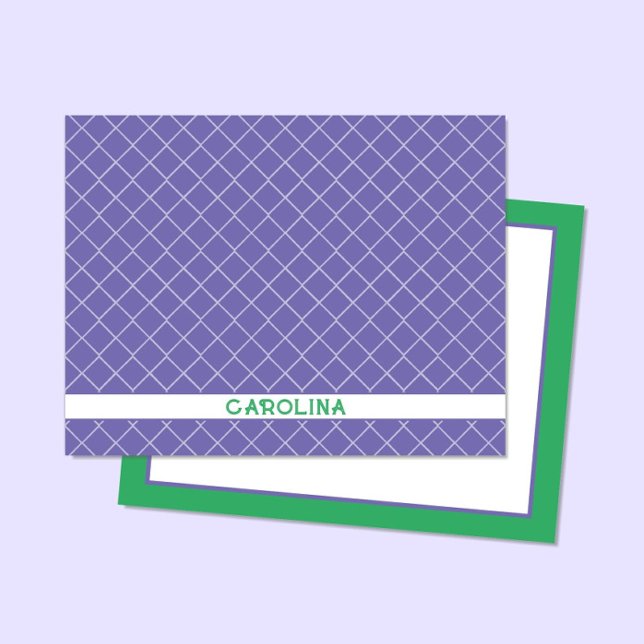 Preppy Purple & Bright Green Pattern Girly Note Card (Creator Uploaded)