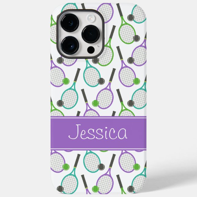 Preppy Purple Green Teal Tennis Personalized Case-Mate iPhone Case (Back)