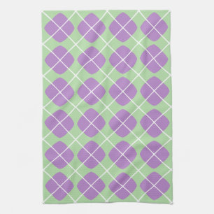 Preppy Purple Mint Green Argyle Kitchen Towels