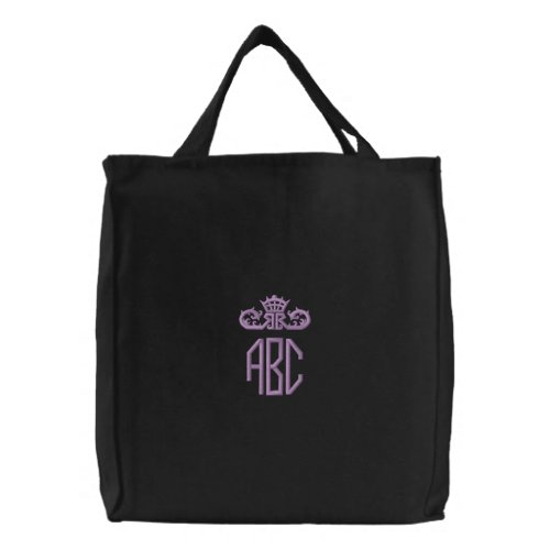Preppy Purple Monogram with Crown Embroidered Bag