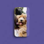 Preppy purple one photo wavy edge iPhone 15 case<br><div class="desc">Cute and preppy, this purple one photo phone case features a fun wavy edge along with your custom text. A great gift for a teen, this trendy phone case lets you show off one large photo and has room for a name or other fun saying on the bright purple background....</div>