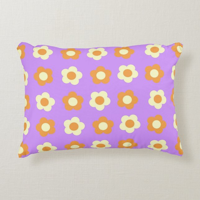 Preppy Purple Orange Floral Simple Flower Pattern Accent Pillow (Front)