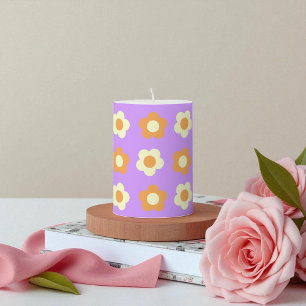 Preppy Purple Orange Floral Simple Flower Pattern Pillar Candle