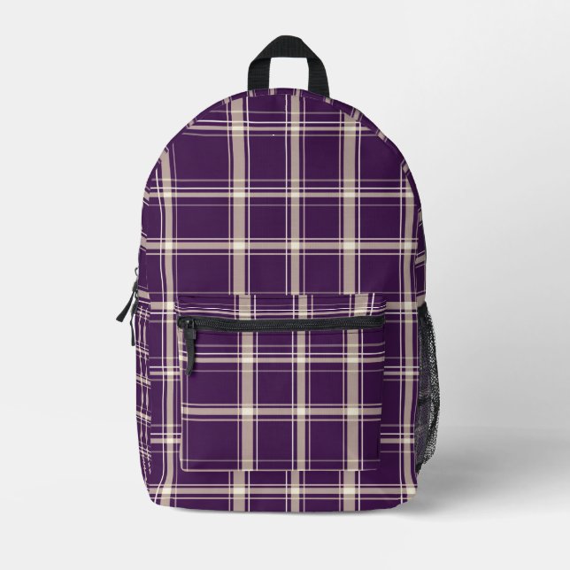 Preppy Purple Plaid Printed Backpack (Front)