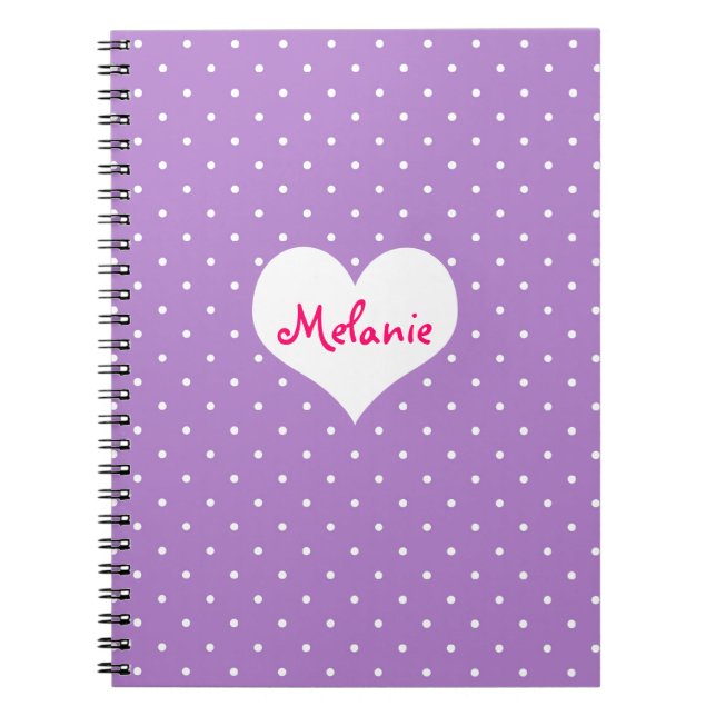 Preppy purple polka dot heart personalized journal (Front)