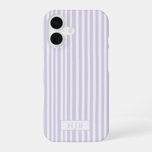 Preppy Purple Stripe Monogram Pretty iPhone 16 Case