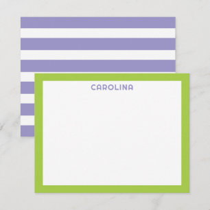 Preppy Purple Stripes & Lime Green Cute Girly Note Card