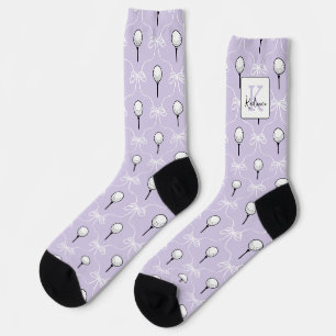Preppy Purple White Bow Golf Pattern Monogram Socks