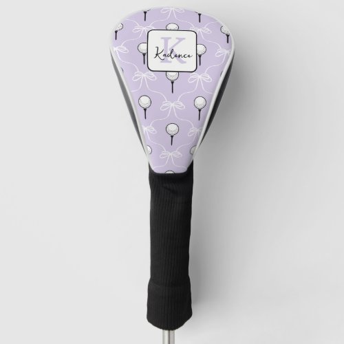 Preppy Purple White Bow Pattern Monogram Golf Head Cover