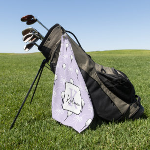 Preppy Purple White Bow Pattern Monogram Golf Towel