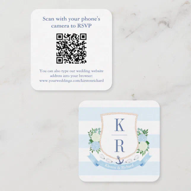 Preppy Key Card Code Preppy QR Code Coastal Monogram Wedding RSVP Enclosure Card | Zazzle