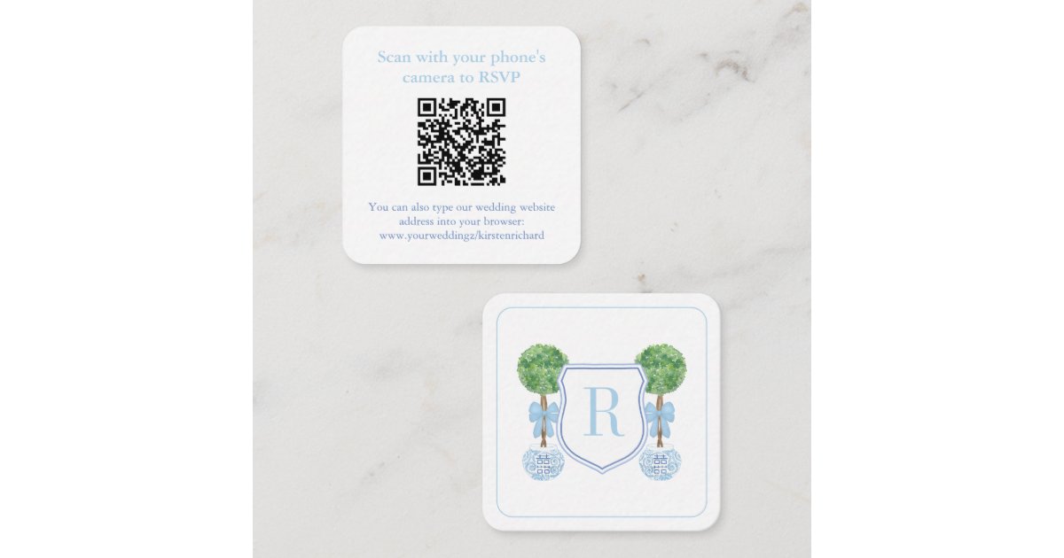 Preppy Key Card Code Preppy QR Code Monogram Topiary Registry or RSVP Enclosure Card | Zazzle