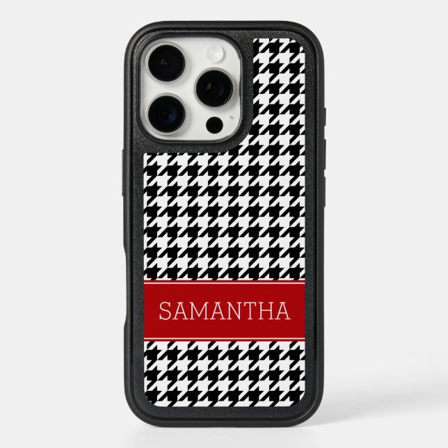 Preppy Red and Black Houndstooth Custom Otterbox iPhone Case (Back)