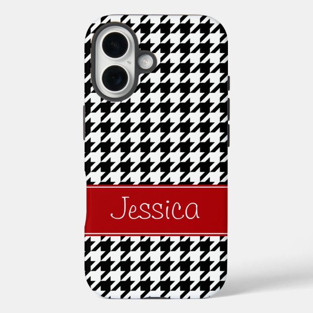 Preppy Red and Black Houndstooth Personalized Case-Mate iPhone Case (Back)