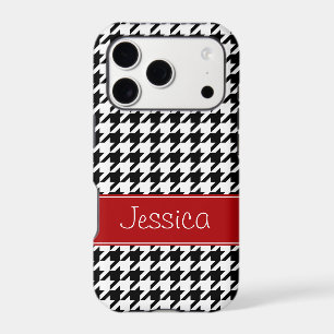 Preppy Red and Black Houndstooth Personalized iPhone 17 Pro Case