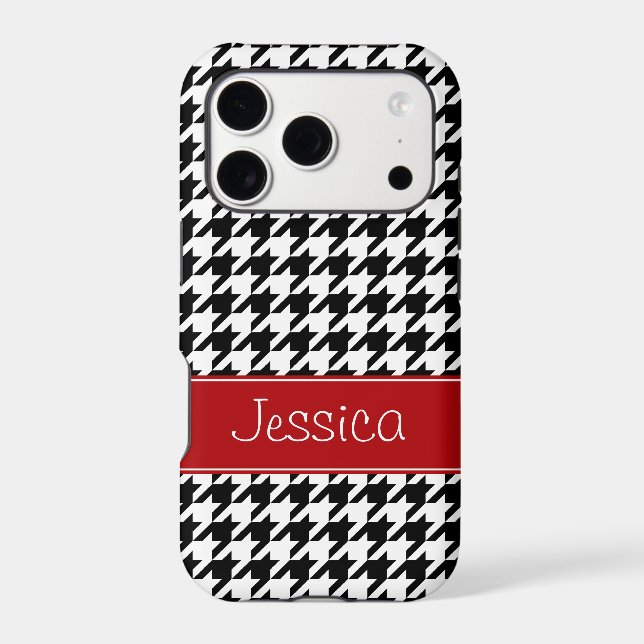 Preppy Red and Black Houndstooth Personalized Case-Mate iPhone Case (Back)