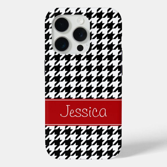 Preppy Red and Black Houndstooth Personalized Case-Mate iPhone Case (Back)