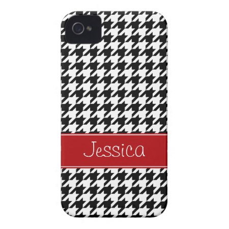 Preppy Red And Black Houndstooth Personalized Iphone 4 Case-mate Case