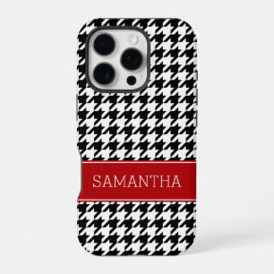 Preppy Red and Black Houndstooth Personalized iPhone 16 Pro Case