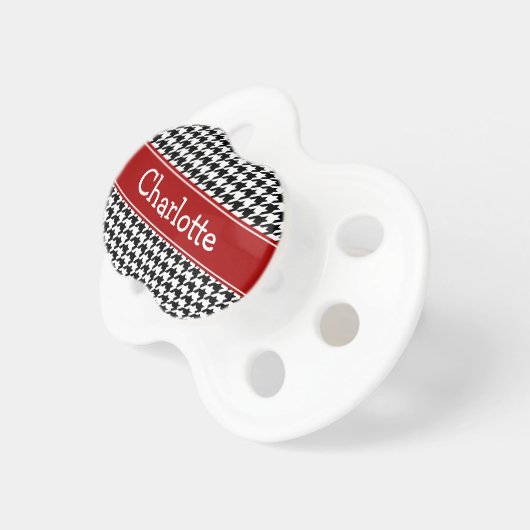 Preppy Red and Black Houndstooth Personalized Pacifier (Front Right)