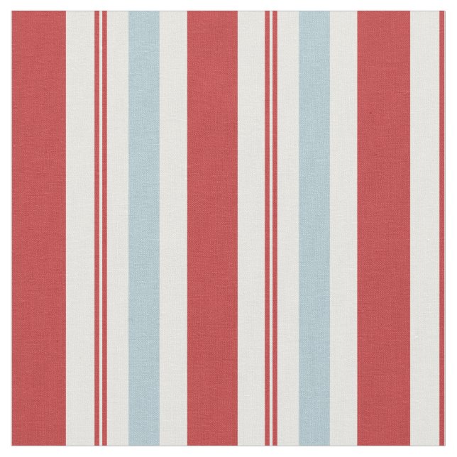 Preppy Red and Blue Stripes Pattern Fabric (Close Up)
