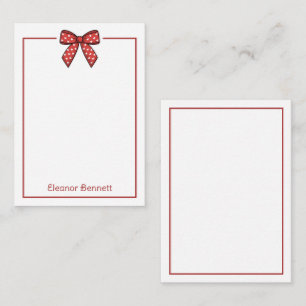 Preppy Red and White Heart Bow Personalized Note Card