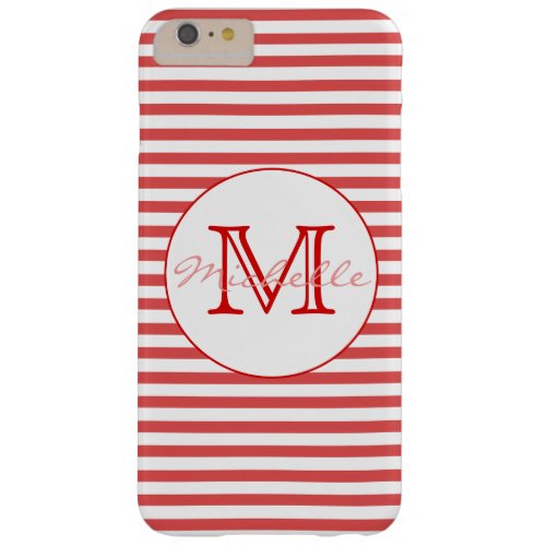 Preppy Red and White Stripes  Monogram Barely There iPhone 6 Plus Case
