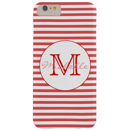 Preppy Red and White Stripes | Monogram Barely There iPhone 6 Plus Case