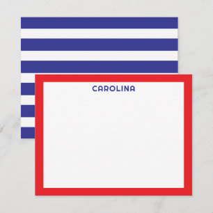 Preppy Red Blue Stripes Patriotic Stationery Note Card