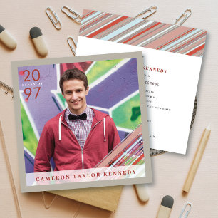 Preppy Red Pin Stripes Photo Graduation Party Invitation