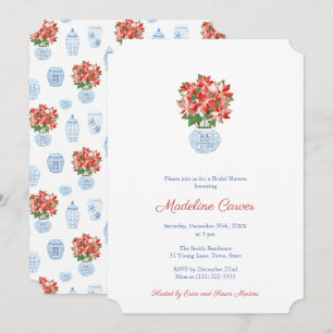 Preppy Red Poinsettia Holidays Bridal Shower Party Invitation