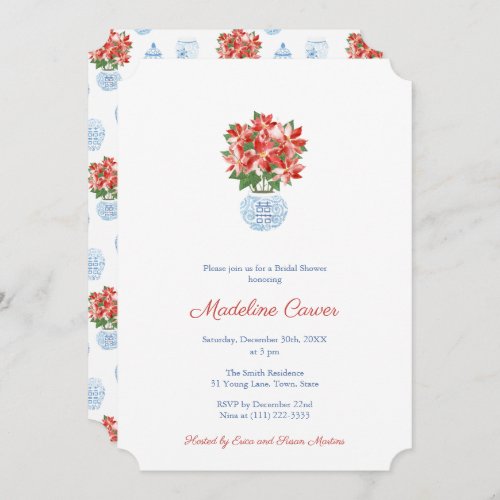 Preppy Red Poinsettia Holidays Bridal Shower Party Invitation