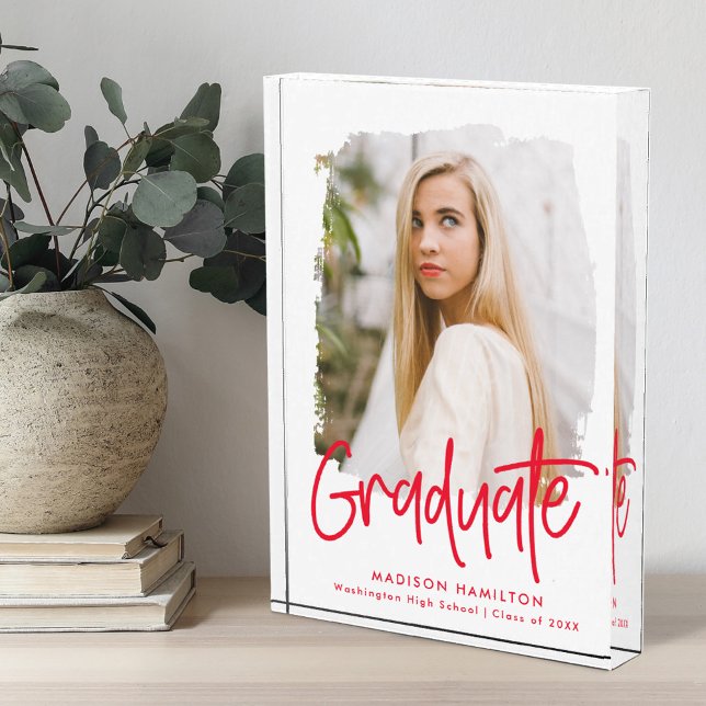 Preppy Red Script Graduation Photo Block (Creator Uploaded)