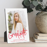 Preppy Red Script Graduation Photo Plaque<br><div class="desc">Celebrate your graduate's achievement with a custom graduation photo keepsake. The plaque features the graduate's photo inside of a white textured mask frame with "Graduate" in a red handwritten script. Personalize the graduation photo plaque by adding the graduate's name,  school,  and graduation year.</div>
