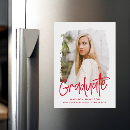 Preppy Red Script Photo Graduation Announcement