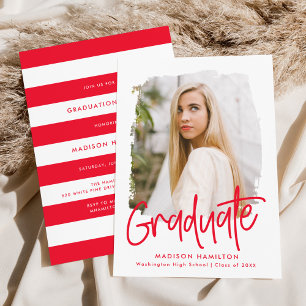 Preppy Red Script Photo Graduation Party Invitation