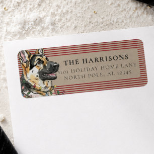 Preppy Red Stripe German Shepherd Christmas Lights Label