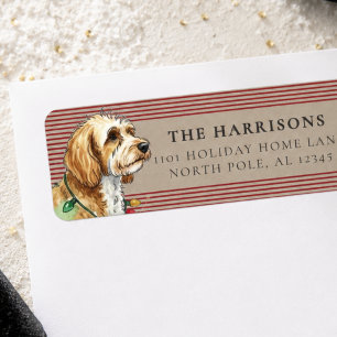 Preppy Red Stripe Goldendoodle Christmas Lights Label