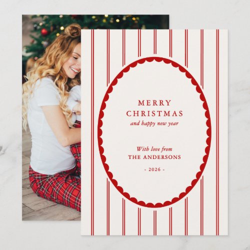 Preppy Red Stripes Family Photo Christmas Holiday Card